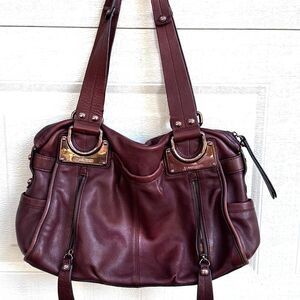 Vintage Y2K B. Makowsky Supple Burgundy Leather Slouchy Tote Bag Oversized